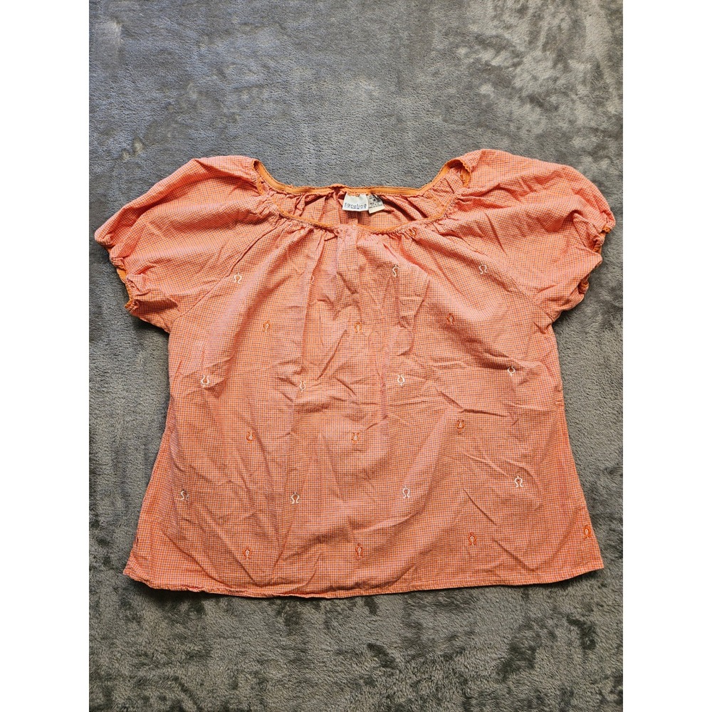 Carolina Colours Plus Orange Gingham Cotton Peasant Blouse Embroidered Top 18